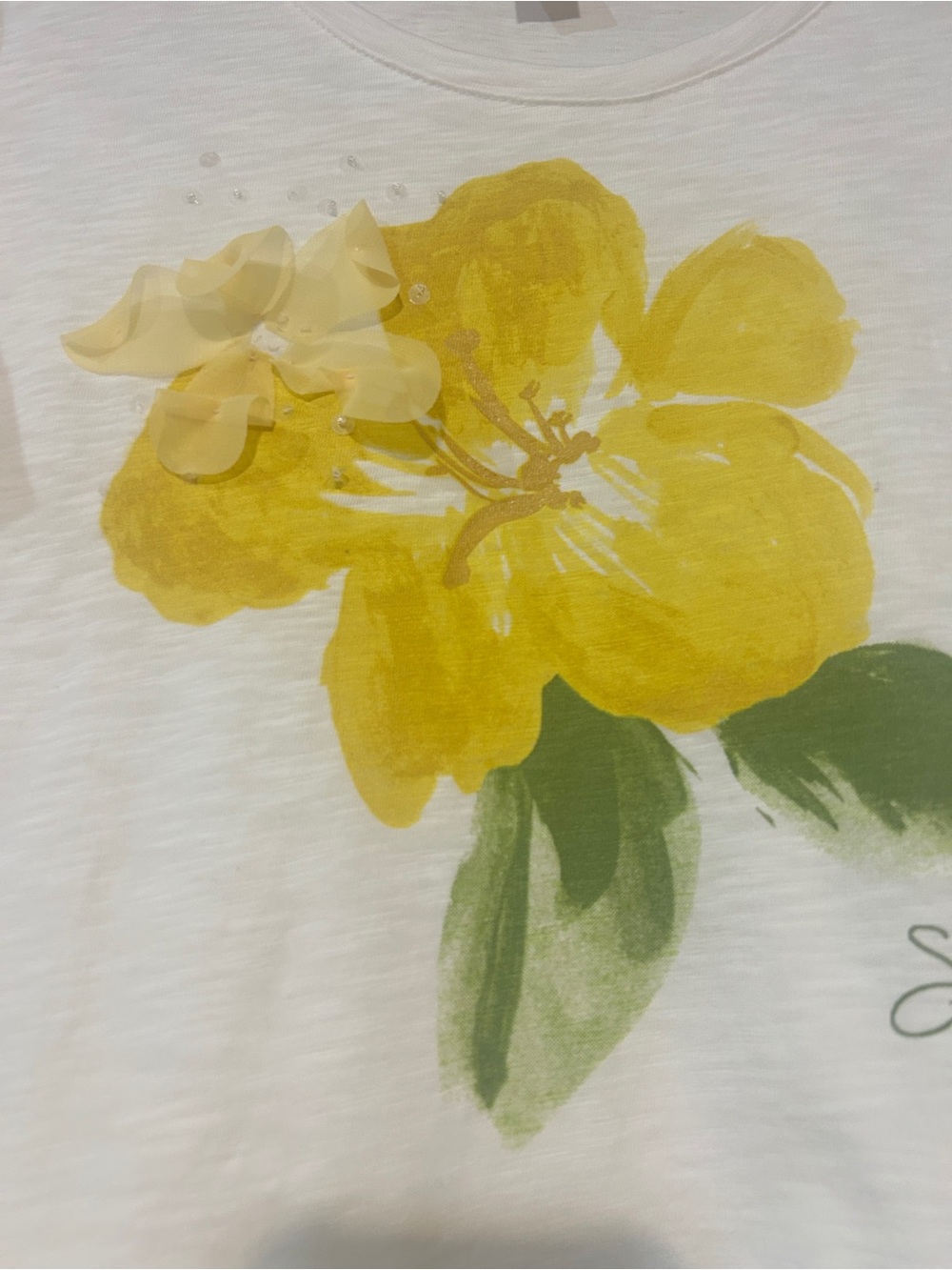 Christopher & Banks White Short Sleeve Tee with Yellow Floral Art - Picture 2 of 4